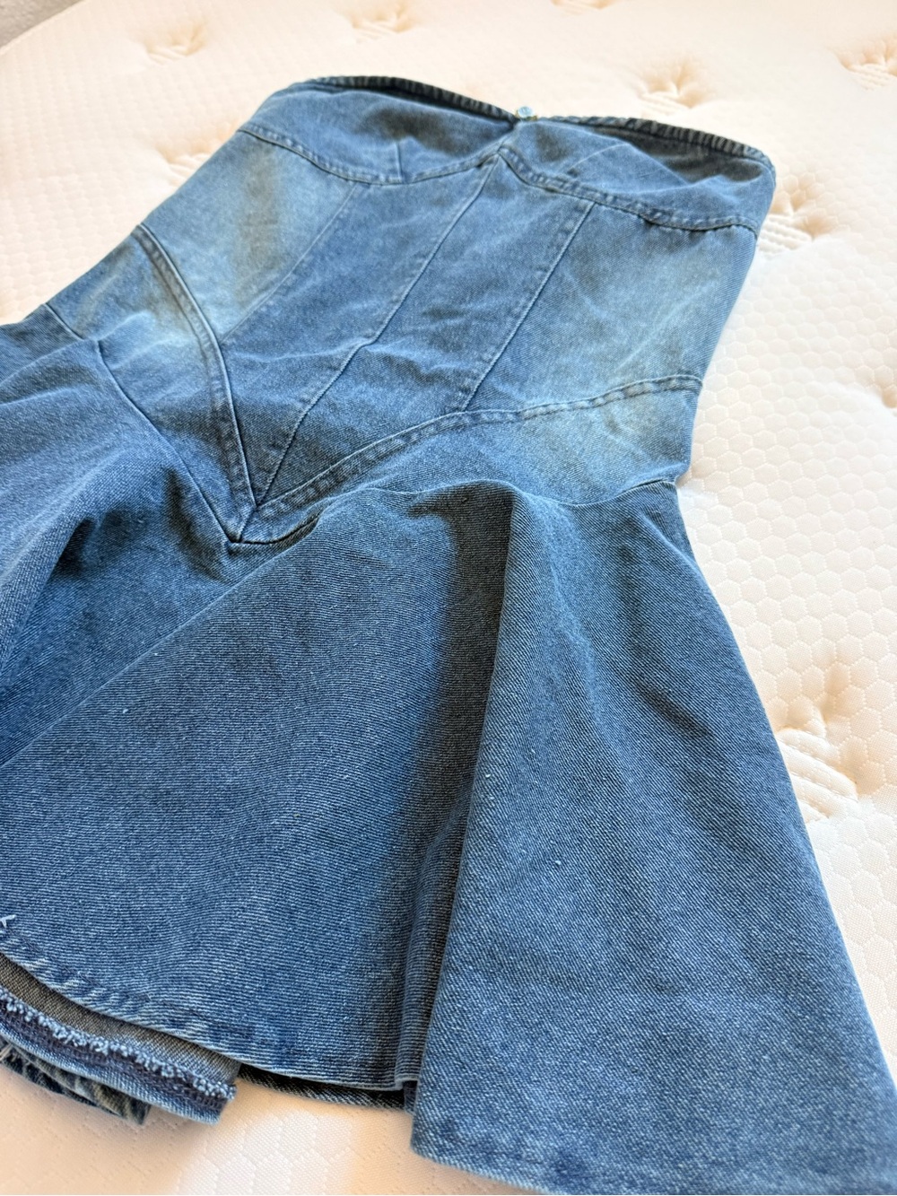 Denim Strapless Peplum Dress - Blue - Picture 4 of 7